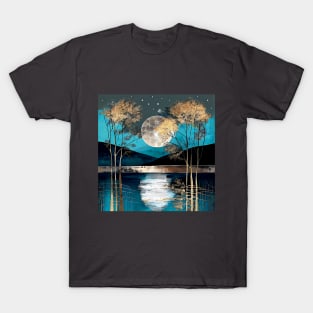 Golden-Leaved Trees Framing a Full Silver Moon T-Shirt